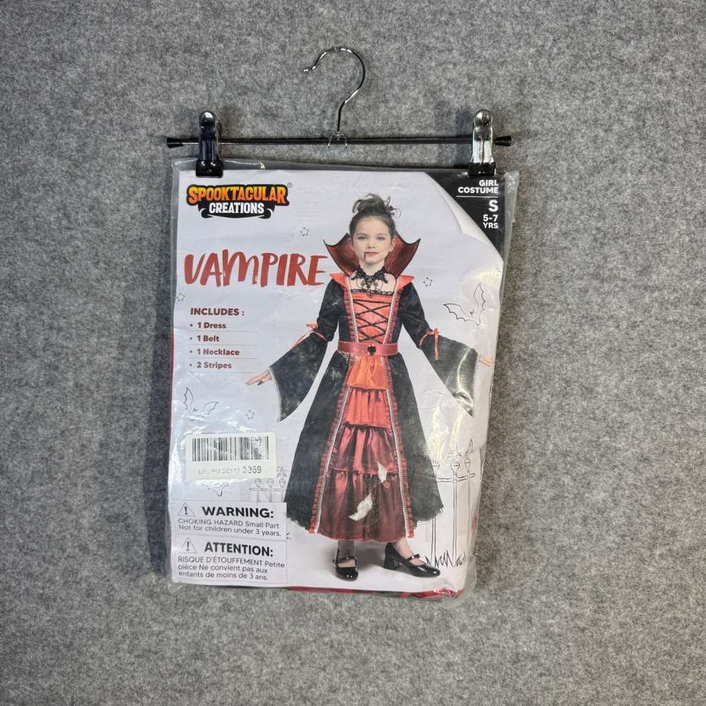 Spooktacular Creations Vampire Costume Girls Size S 5-7 Years Dress Belt